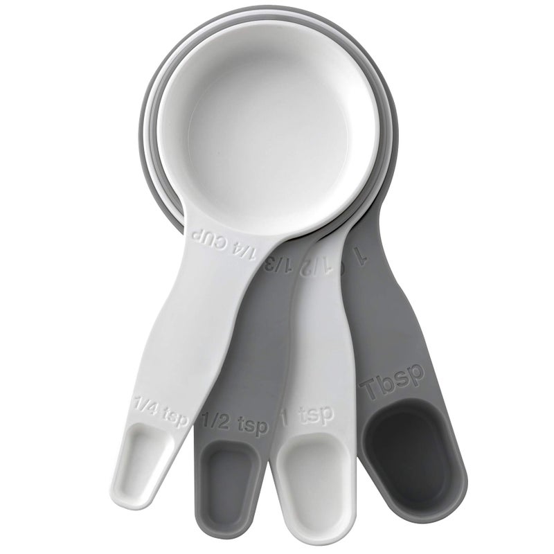 Storage Theory 2-in-1 Measuring Cups & Spoons Set (4-Piece) - Nesting Space-Saving Kitchen Gadget - BPA-Free Food Grade Plastic - Dishwasher Safe for Baking, Cooking, Coffee - White/Gray - Image 2